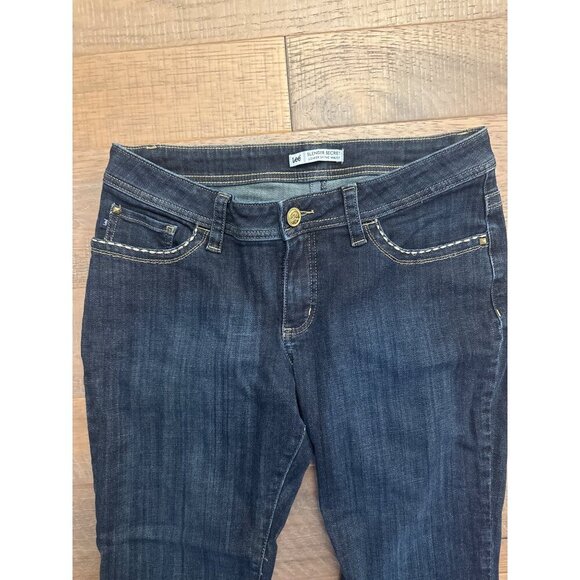 Lee Flare Jeans Wmn Sz12P Dark Blue Low Rise Slender Secret Western Studs - Picture 2 of 9